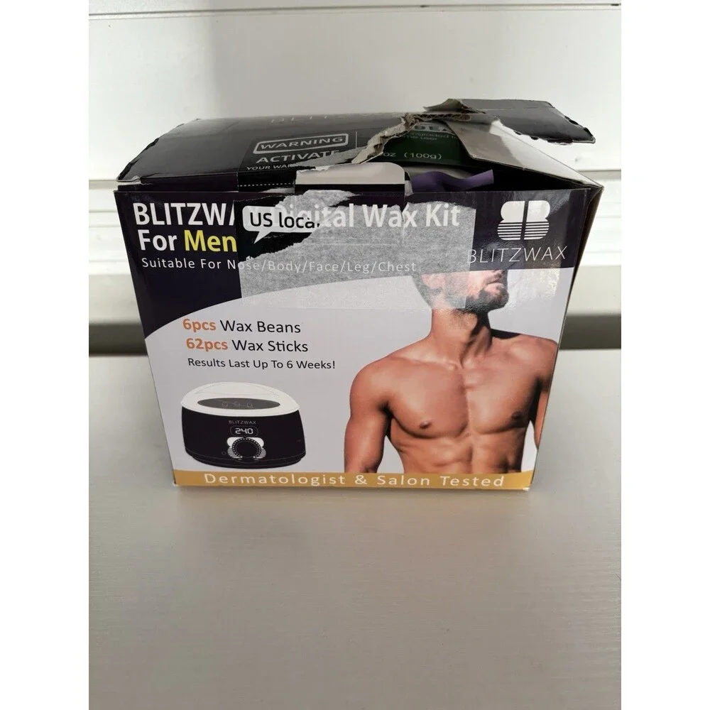 BLITZWAX Waxing Kit for Men, Hard Wax Warmer for Face, Arms, Legs